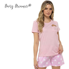 Women's Cotton Sausage Dog Print T Shirt And Shorts Pyjama Set For Summer