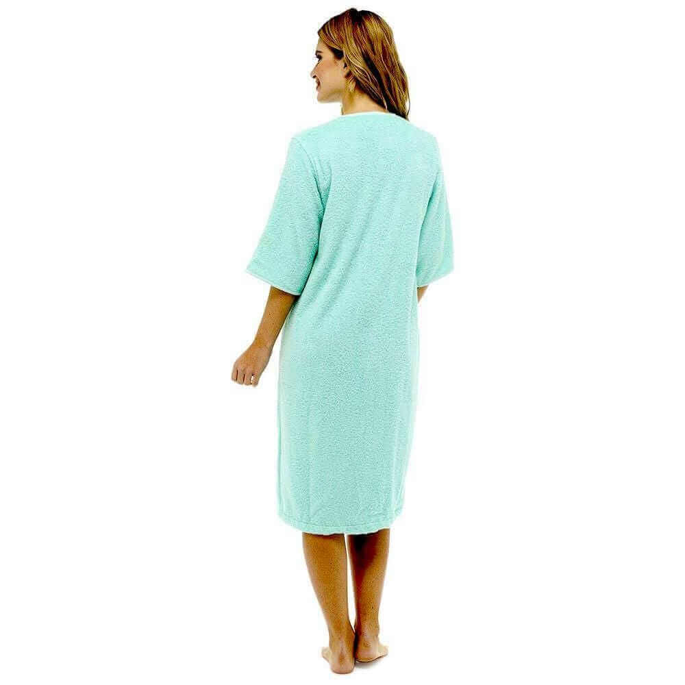 Women's Terry Towelling Bath Robe Zip Through 100% Cotton Ultra Absorbent