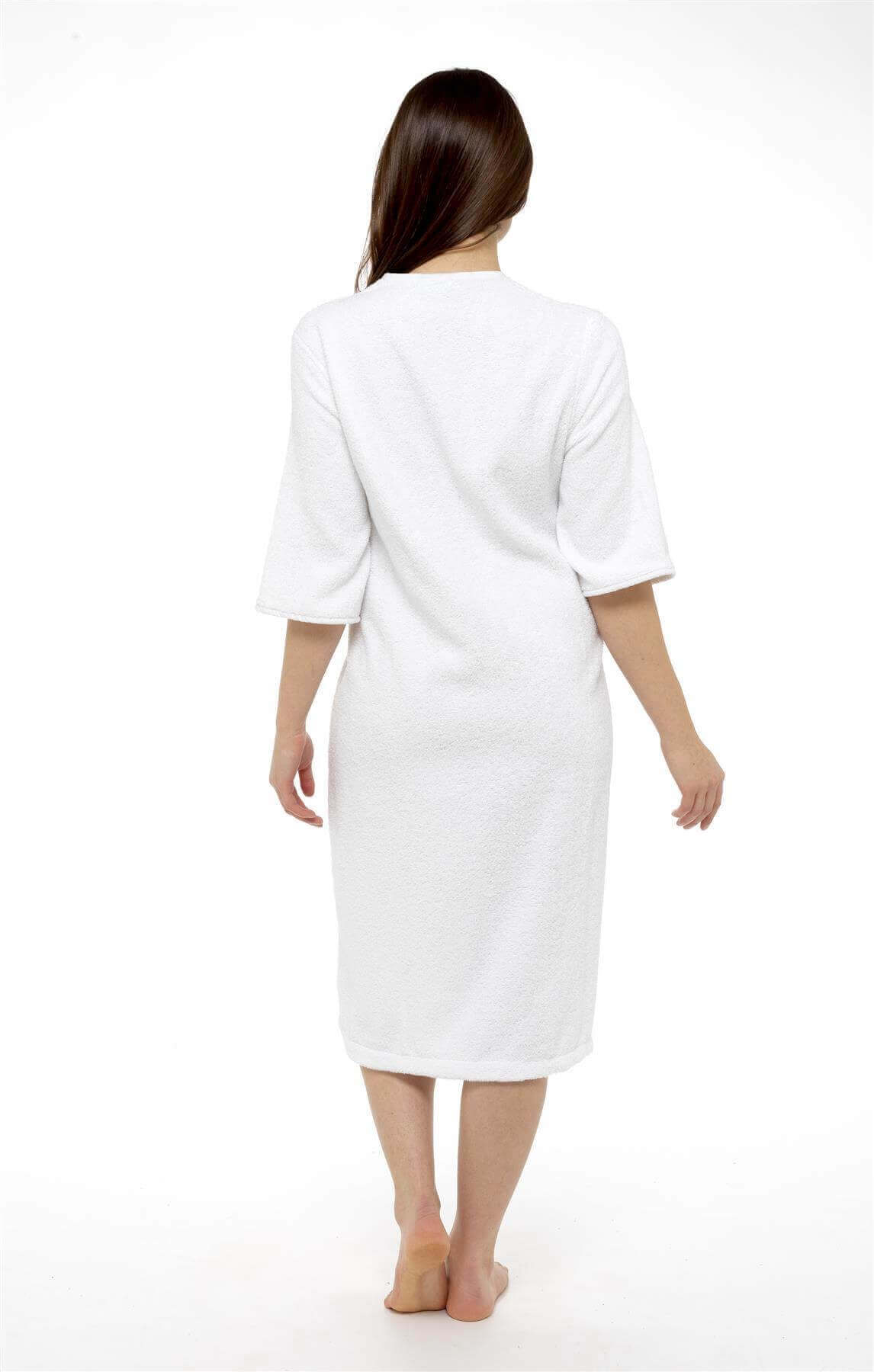 Women's Terry Towelling Bath Robe Zip Through 100% Cotton Ultra Absorbent