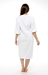 Women's Terry Towelling Bath Robe Zip Through 100% Cotton Ultra Absorbent