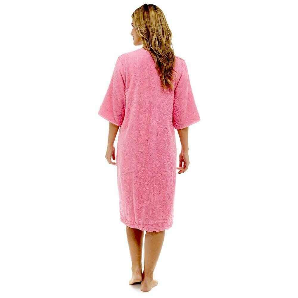 Women's Terry Towelling Bath Robe Zip Through 100% Cotton Ultra Absorbent