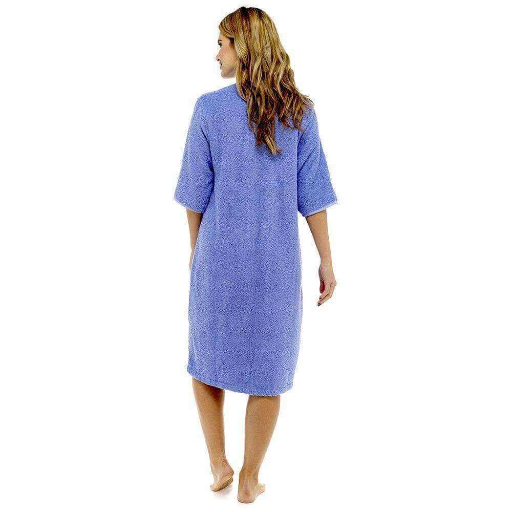 Women's Terry Towelling Bath Robe Zip Through 100% Cotton Ultra Absorbent