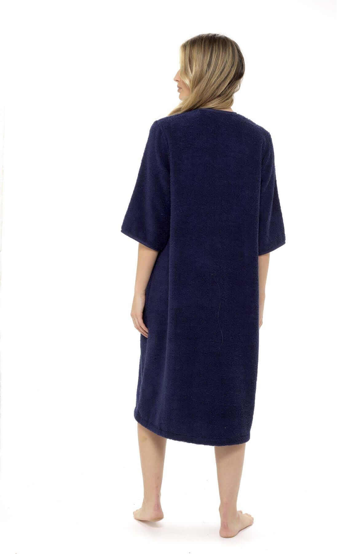 Women's Terry Towelling Bath Robe Zip Through 100% Cotton Ultra Absorbent
