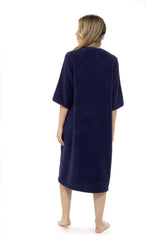 Women's Terry Towelling Bath Robe Zip Through 100% Cotton Ultra Absorbent