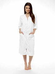 Women's Terry Towelling Bath Robe Zip Through 100% Cotton Ultra Absorbent