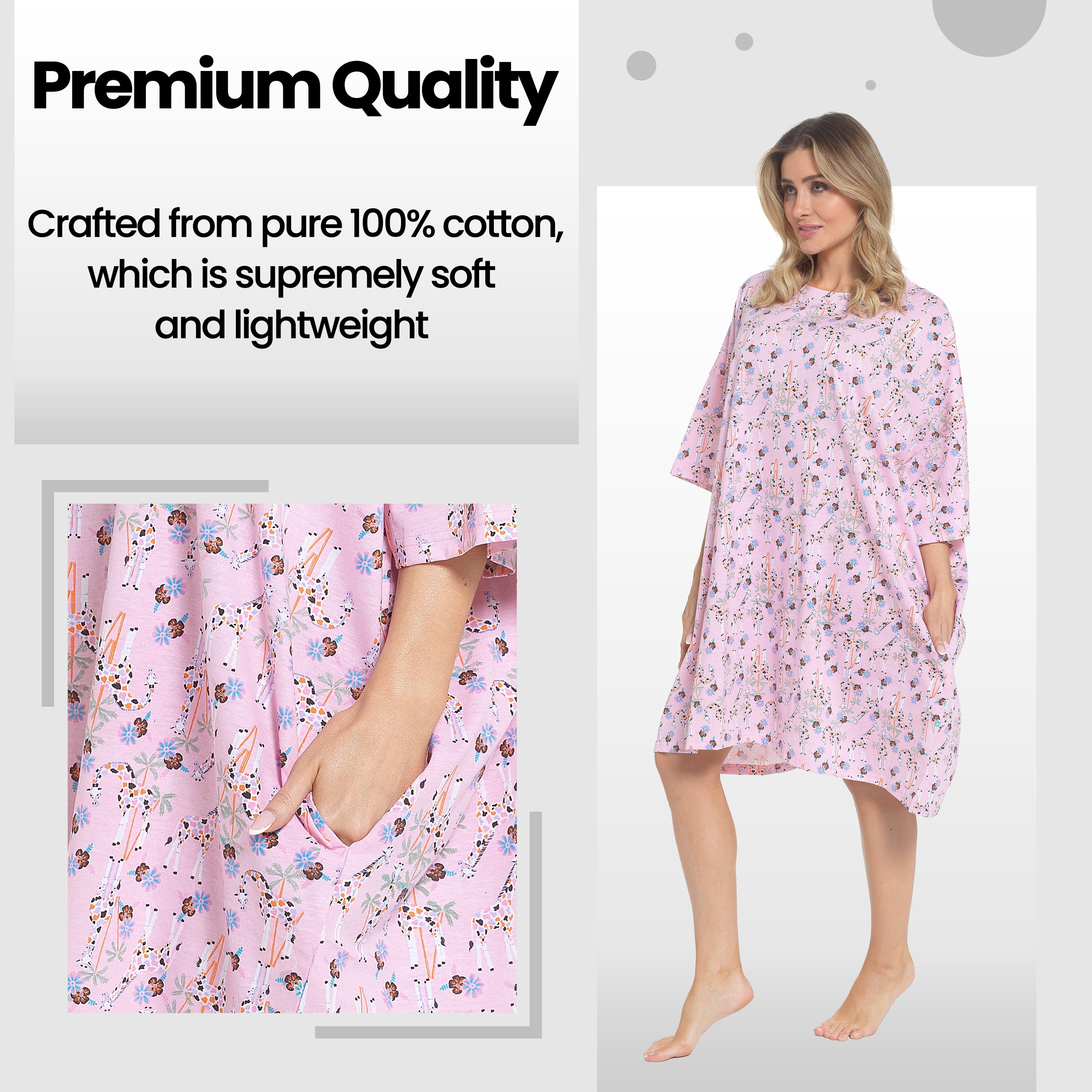 Women's Giraffe Print Nighty Dress Baggy Oversized 100% Cotton Short Sleeved