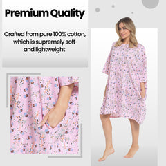Women's Giraffe Print Nighty Dress Baggy Oversized 100% Cotton Short Sleeved