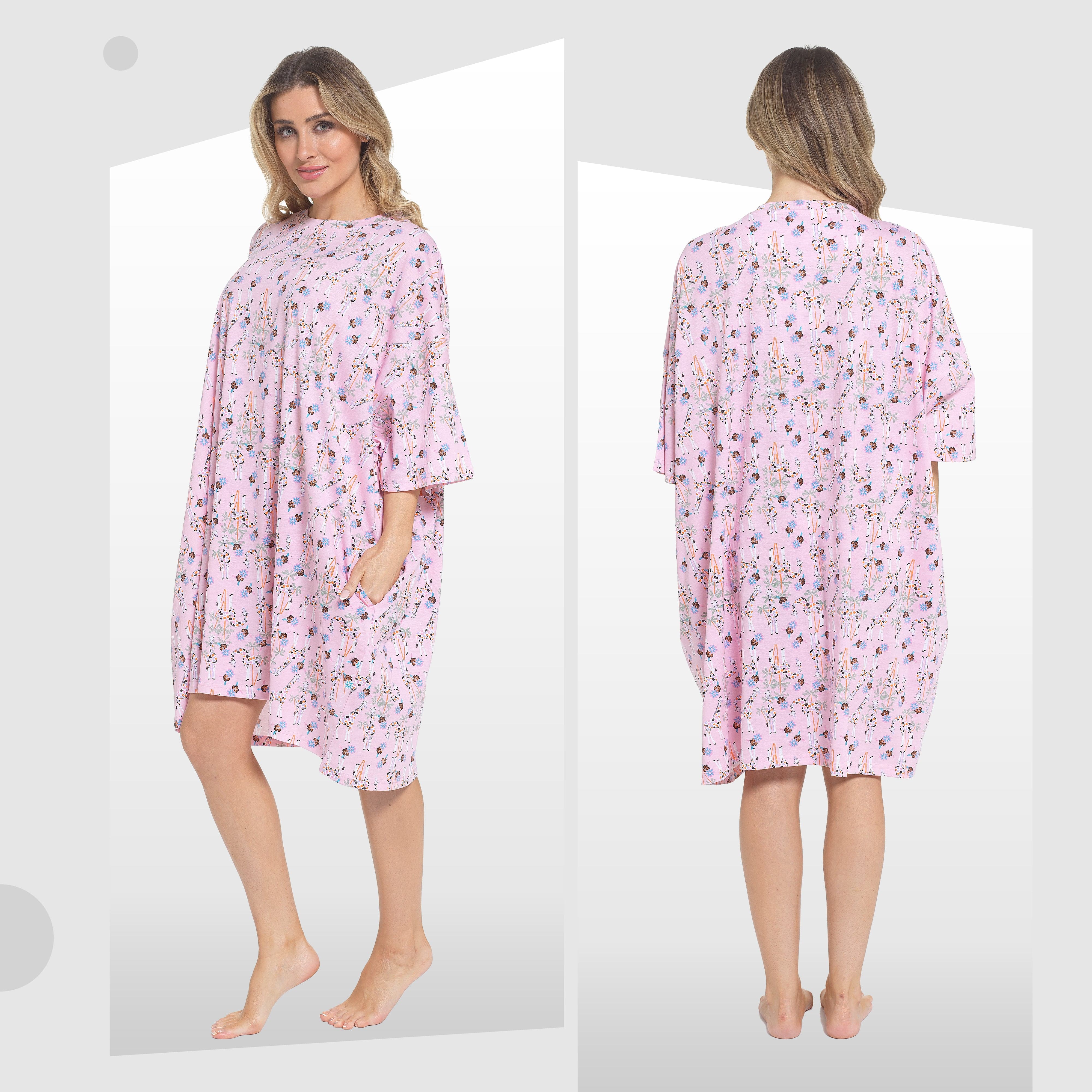 Women's Giraffe Print Nighty Dress Baggy Oversized 100% Cotton Short Sleeved