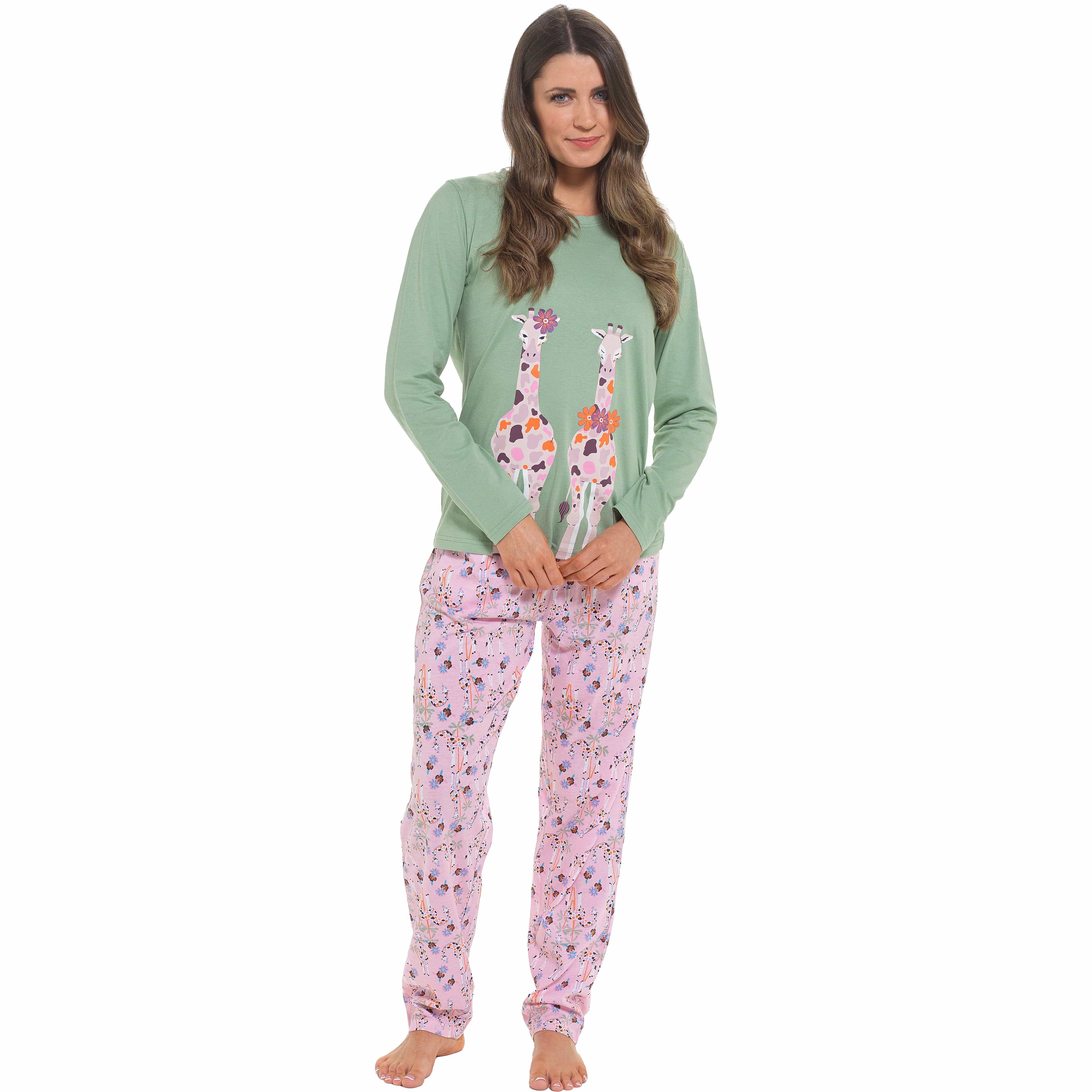 Women's Giraffe Cotton Jersey Long Sleeve Pyjama Set For Comfortable