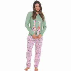 Women's Giraffe Cotton Jersey Long Sleeve Pyjama Set For Comfortable