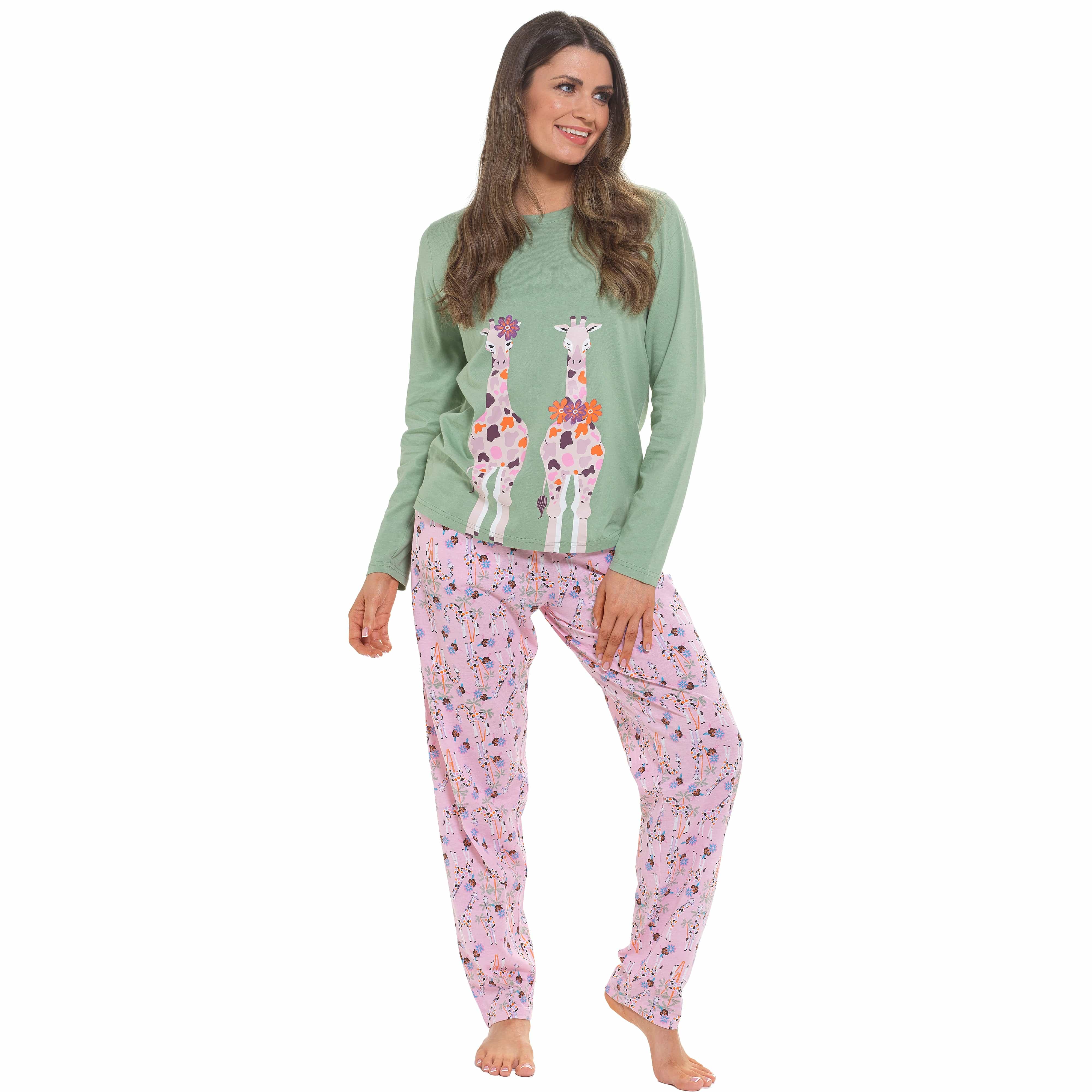 Women's Giraffe Cotton Jersey Long Sleeve Pyjama Set For Comfortable