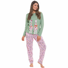 Women's Giraffe Cotton Jersey Long Sleeve Pyjama Set For Comfortable