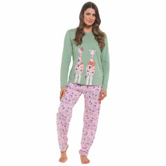 Women's Giraffe Cotton Jersey Long Sleeve Pyjama Set For Comfortable