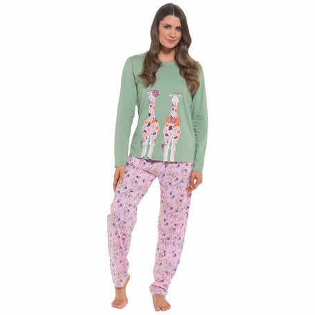Women's Giraffe Cotton Jersey Long Sleeve Pyjama Set For Comfortable