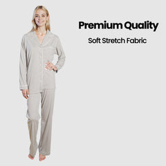 Women's Grey Pyjama Set Soft Touch Long Sleeve Button Up Top and Bottoms