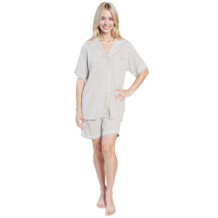 Women's Grey Short Pyjama Set With Button Up Top And Pockets Easy Care, Grey