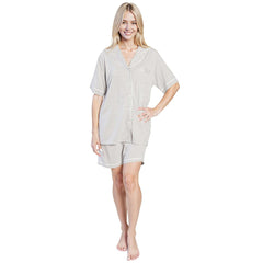 Women's Grey Short Pyjama Set With Button Up Top And Pockets Easy Care