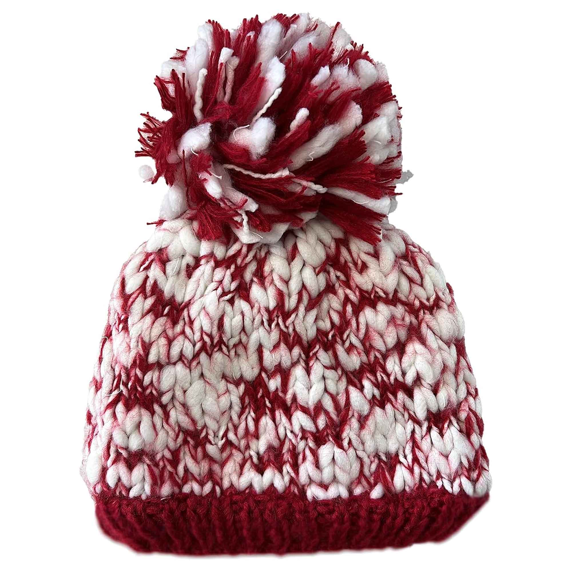 Women's Hand Knitted Daisy Pattern Winter Hat Headband Mittens Set In Red