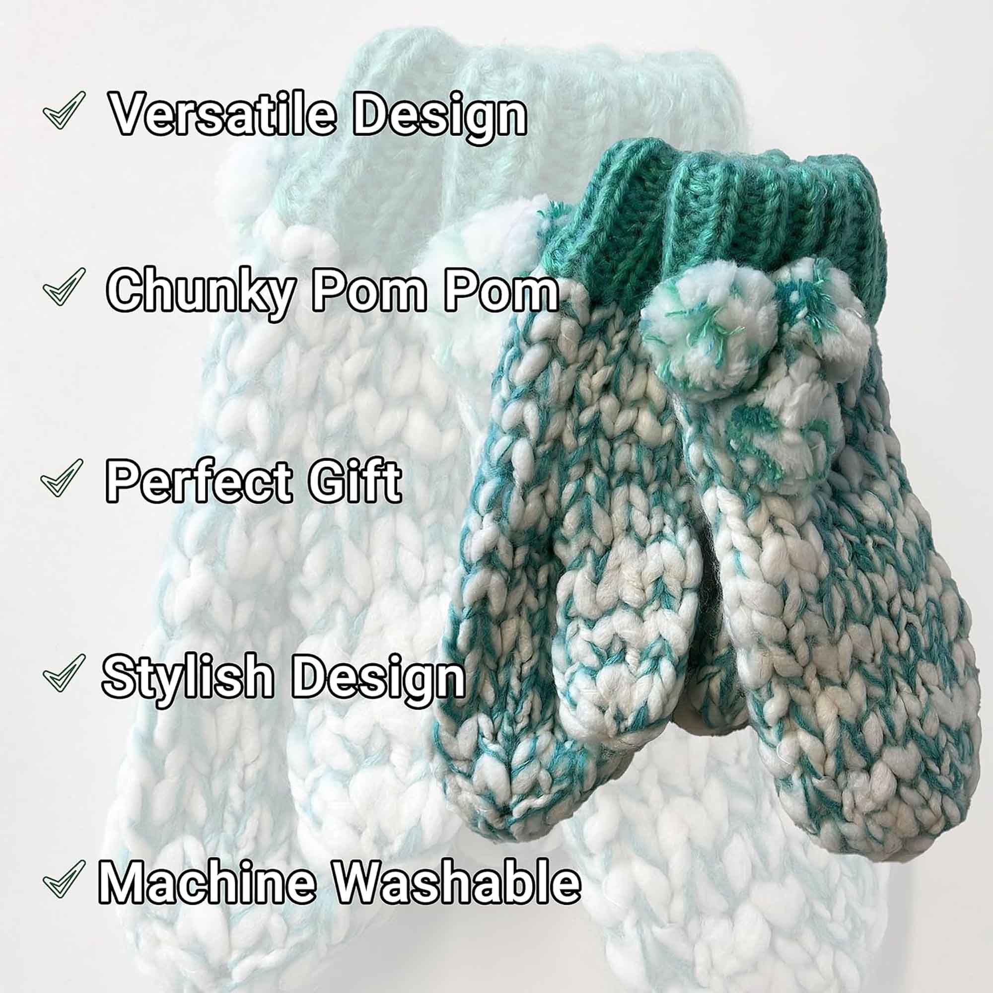 Women's Hand Knitted Daisy Pattern Winter Hat Headband Mittens Set In Red