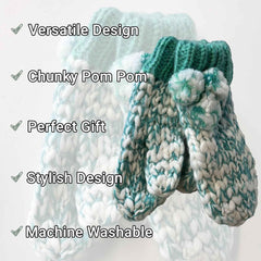 Women's Hand Knitted Daisy Pattern Winter Hat Headband Mittens Set In Red