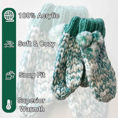 Women's Hand Knitted Daisy Pattern Winter Hat Headband Mittens Set In Red