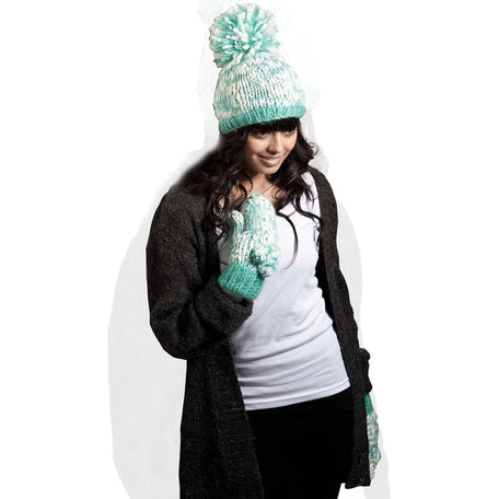 Women's Hand Knitted Daisy Pattern Winter Hat Headband Mittens Set In Red