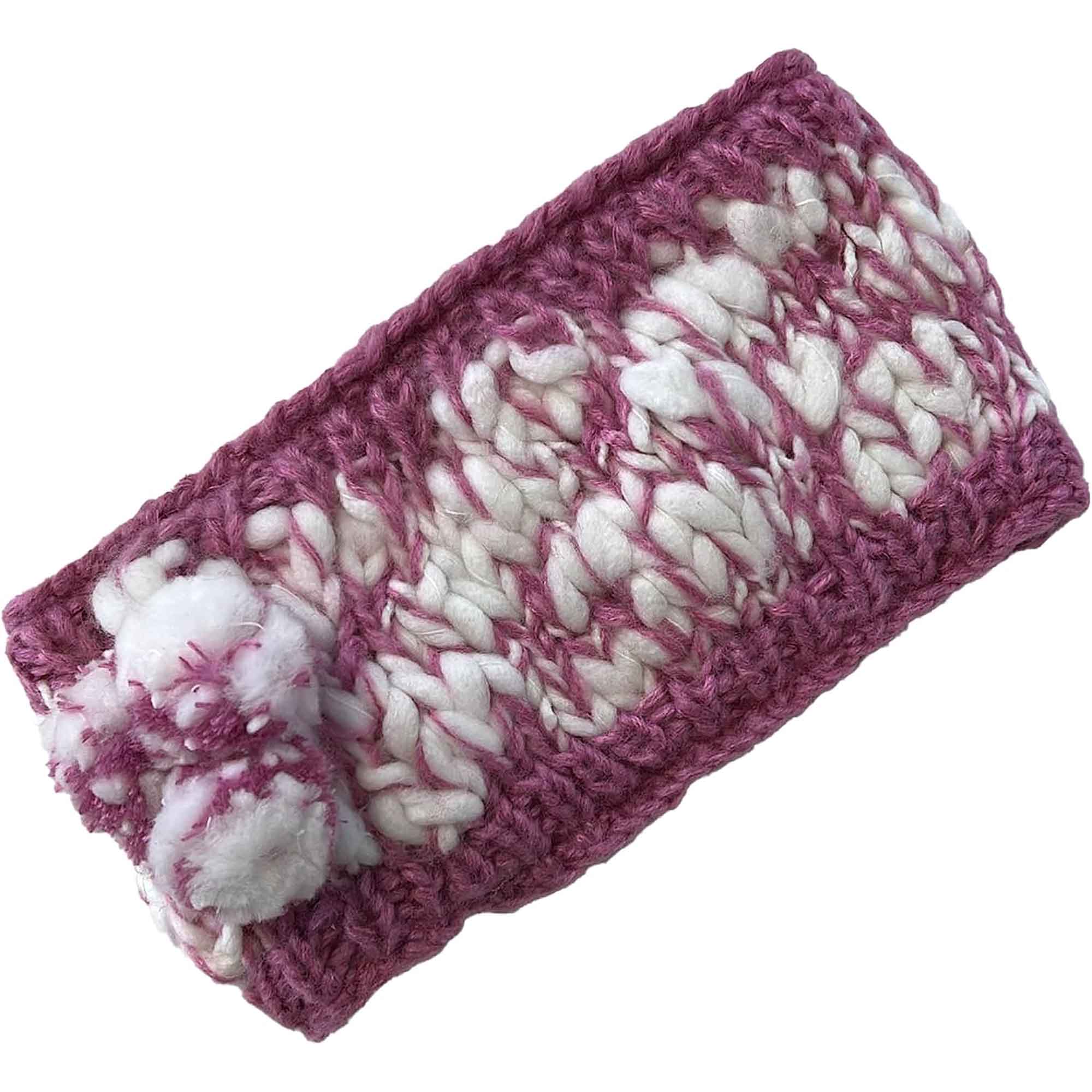 Women's Hand Knitted Daisy Pattern Winter Hat Headband Mittens Set In Red