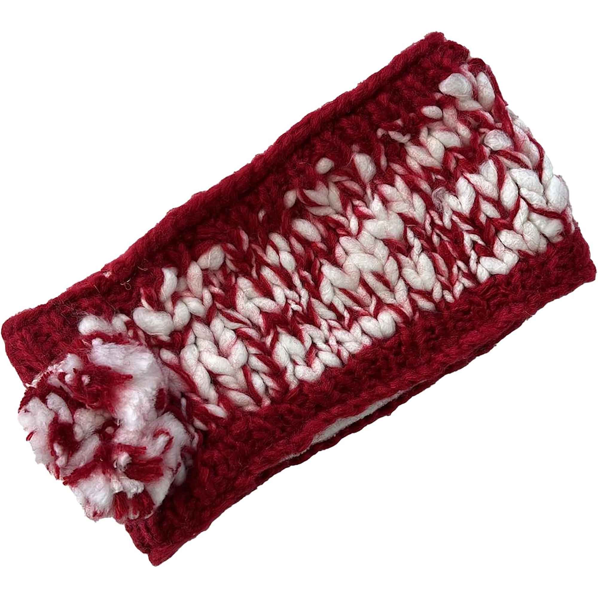 Women's Hand Knitted Daisy Pattern Winter Hat Headband Mittens Set In Red