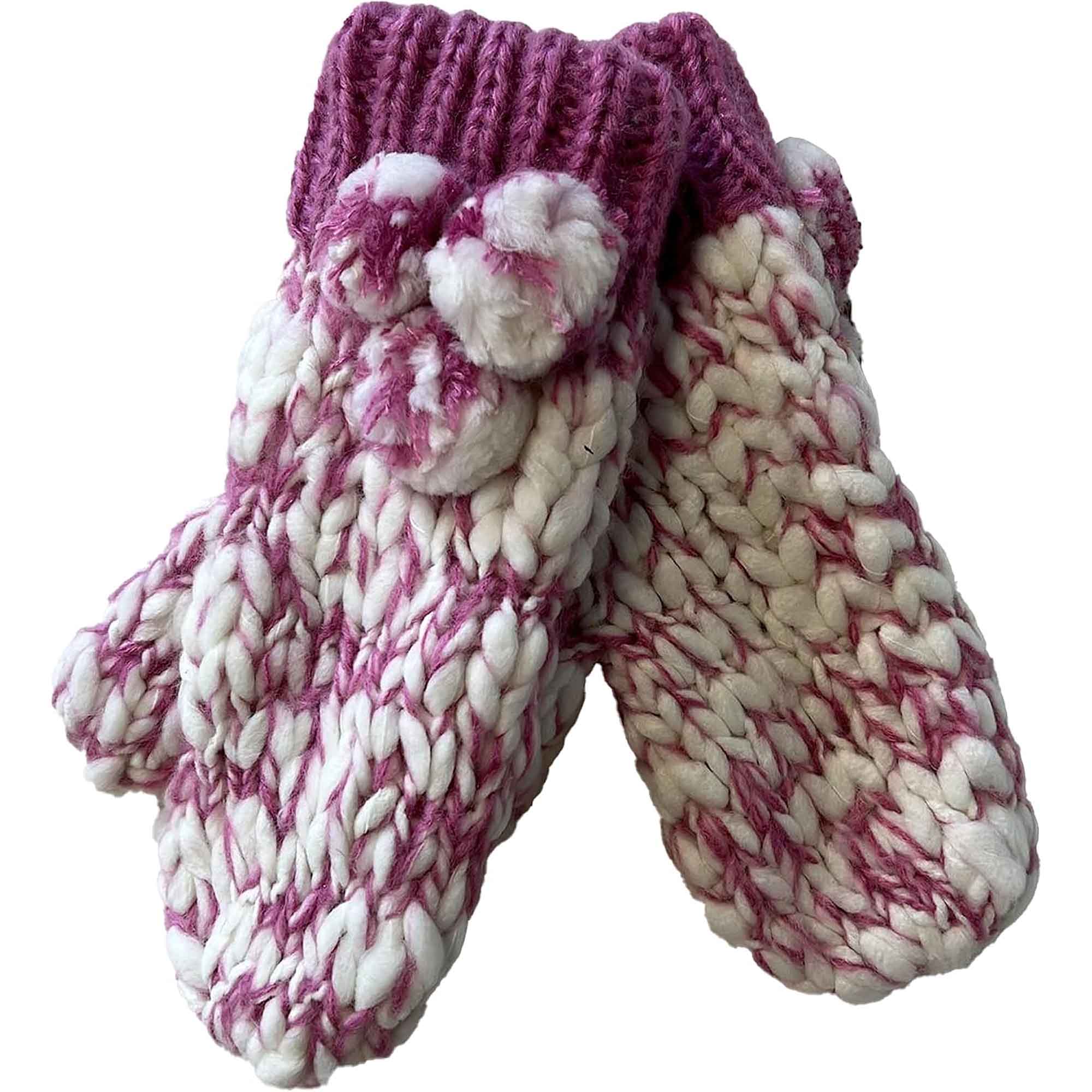 Women's Hand Knitted Daisy Pattern Winter Hat Headband Mittens Set In Red