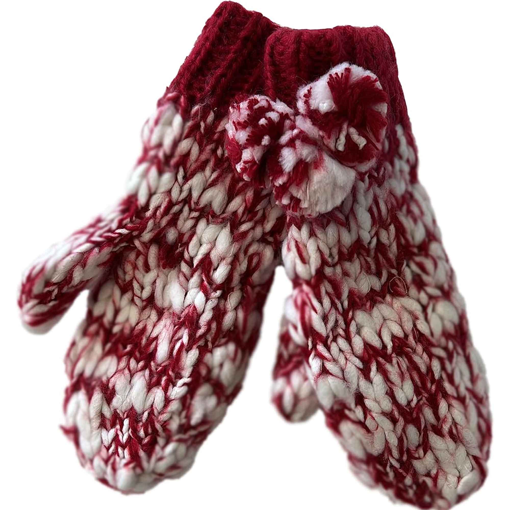 Women's Hand Knitted Daisy Pattern Winter Hat Headband Mittens Set In Red
