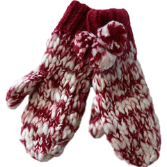 Women's Hand Knitted Daisy Pattern Winter Hat Headband Mittens Set In Red