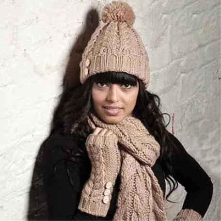 Women's Hand-Knitted Winter Hat Scarf And Hand Warmer Set With Inga Button