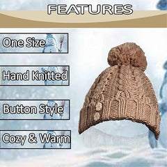 Women's Hand-Knitted Winter Hat Scarf And Hand Warmer Set With Inga Button