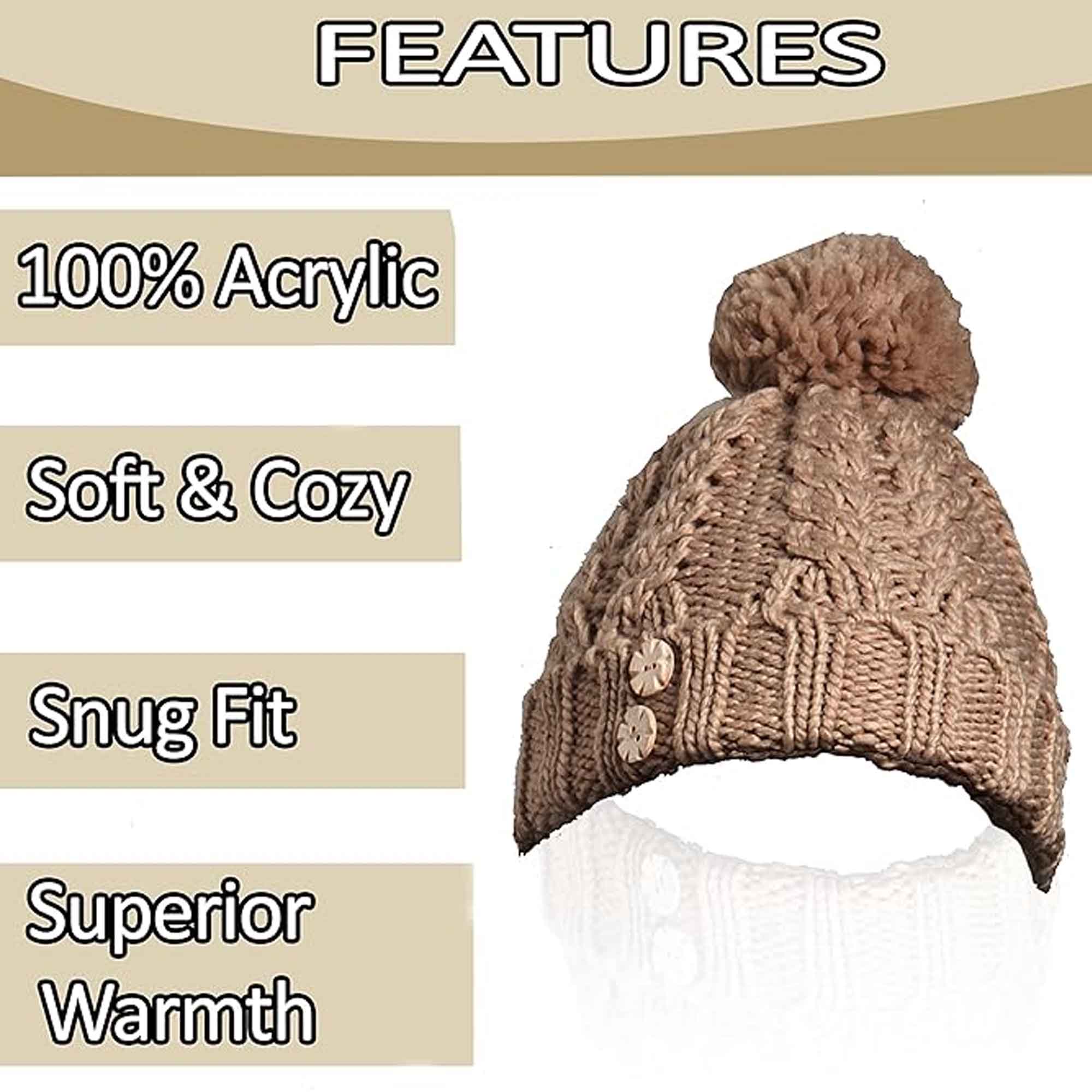 Women's Hand-Knitted Winter Hat Scarf And Hand Warmer Set With Inga Button