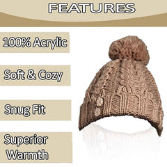 Women's Hand-Knitted Winter Hat Scarf And Hand Warmer Set With Inga Button