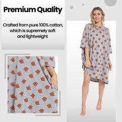 Women's Nightdress Cream Highland Cow 100% Cotton Soft Baggy Oversized Nightshirt