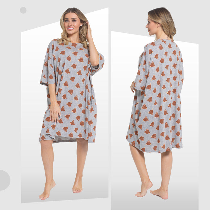 Women's Nightdress Cream Highland Cow 100% Cotton Soft Baggy Oversized Nightshirt, image 2