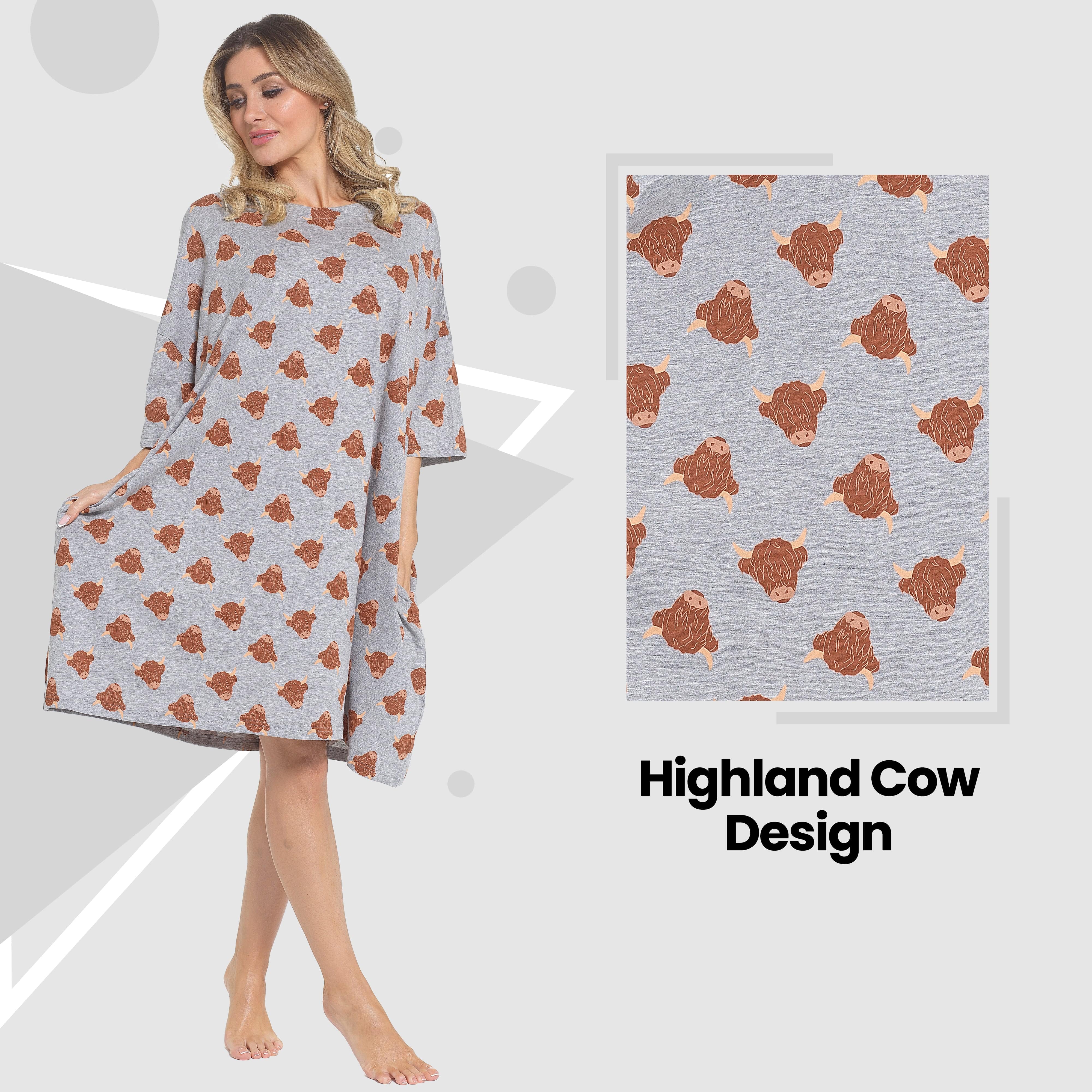 Women's Nightdress Cream Highland Cow 100% Cotton Soft Baggy Oversized Nightshirt