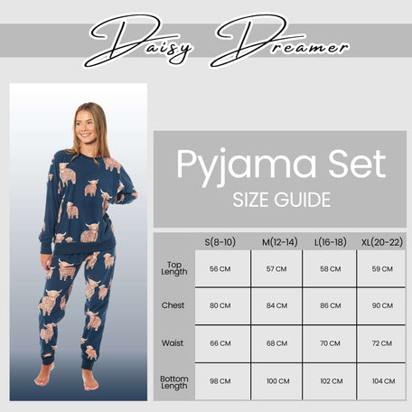 Women's Soft Fleece Pyjama Set With Long Sleeve Highland Cow Print Sleepwear