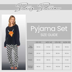 Women's Thermal Fleece Pyjama Set Animal Print Long Sleeve Cosy Winter