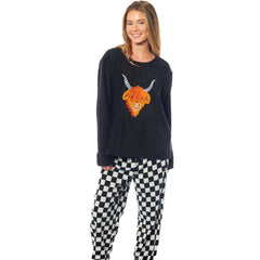 Women's Thermal Fleece Pyjama Set Animal Print Long Sleeve Cosy Winter
