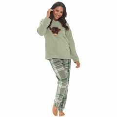 Women's Highland Cow Fleece Pyjama Set Ultra Soft Cosy Loungewear