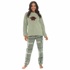 Women's Highland Cow Fleece Pyjama Set Ultra Soft Cosy Loungewear