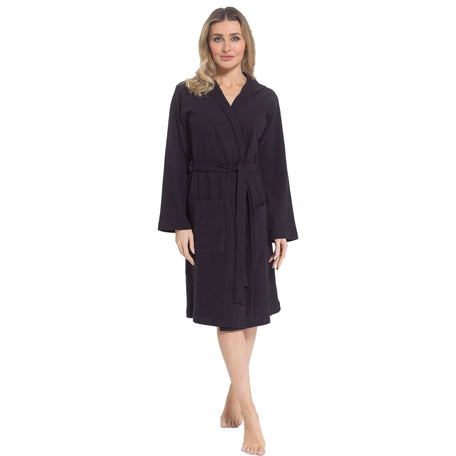 Women's Hooded Waffle Cotton Bathrobe Black 100% Cotton Super Absorbent Spa