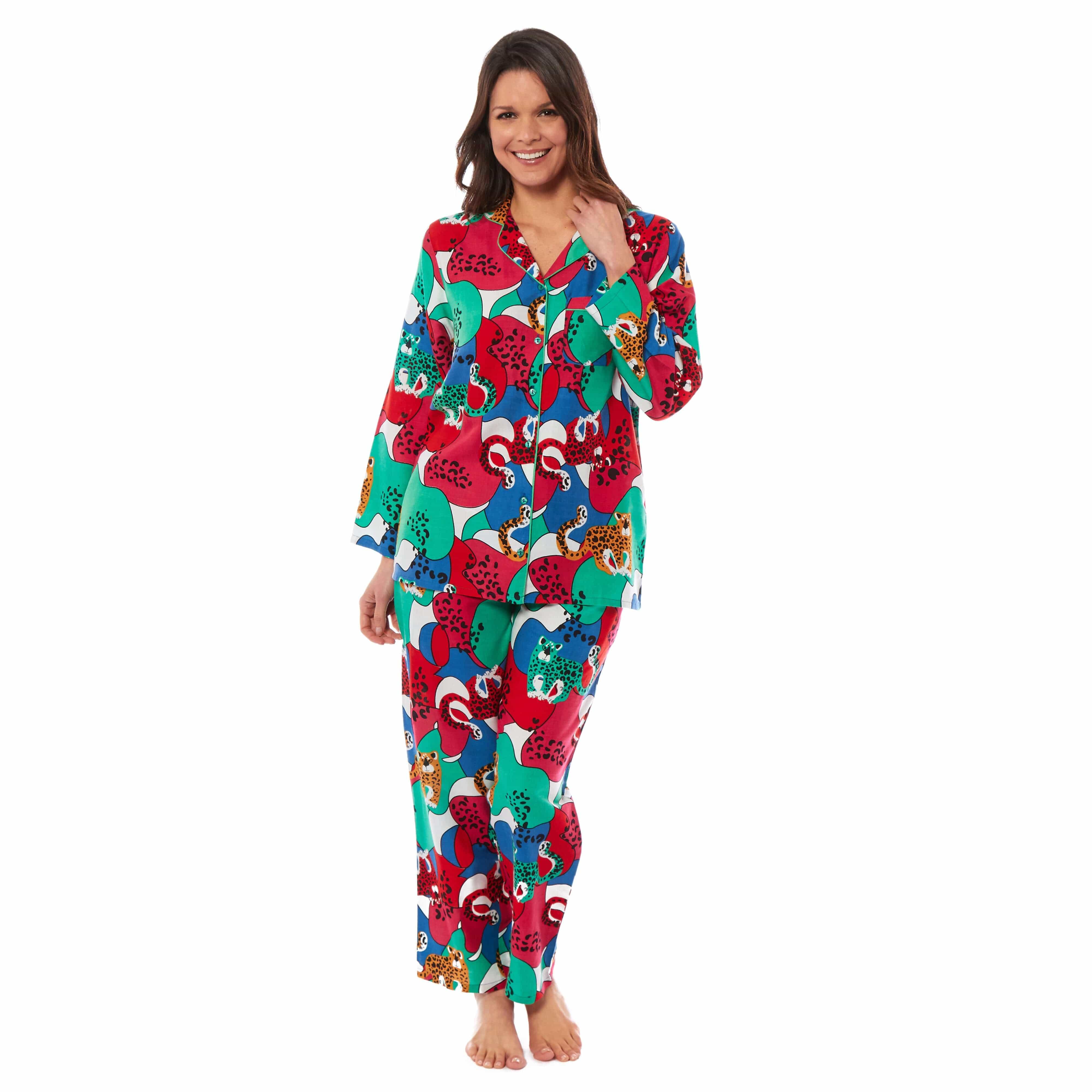 Pyjama Set Women's Leopard Print Long Button Up Soft Breathable Viscose