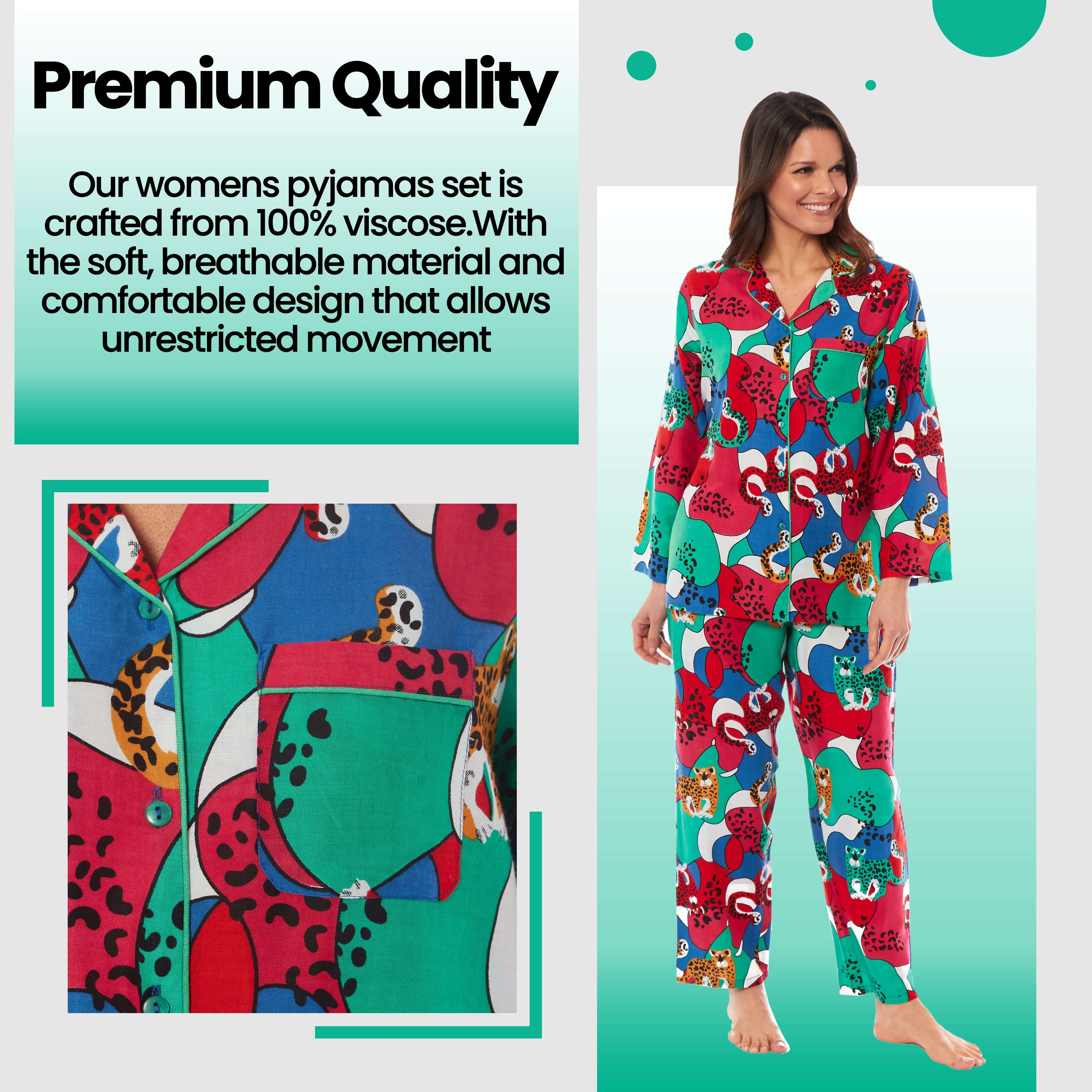 Pyjama Set Women's Leopard Print Long Button Up Soft Breathable Viscose