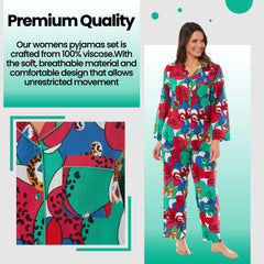 Pyjama Set Women's Leopard Print Long Button Up Soft Breathable Viscose