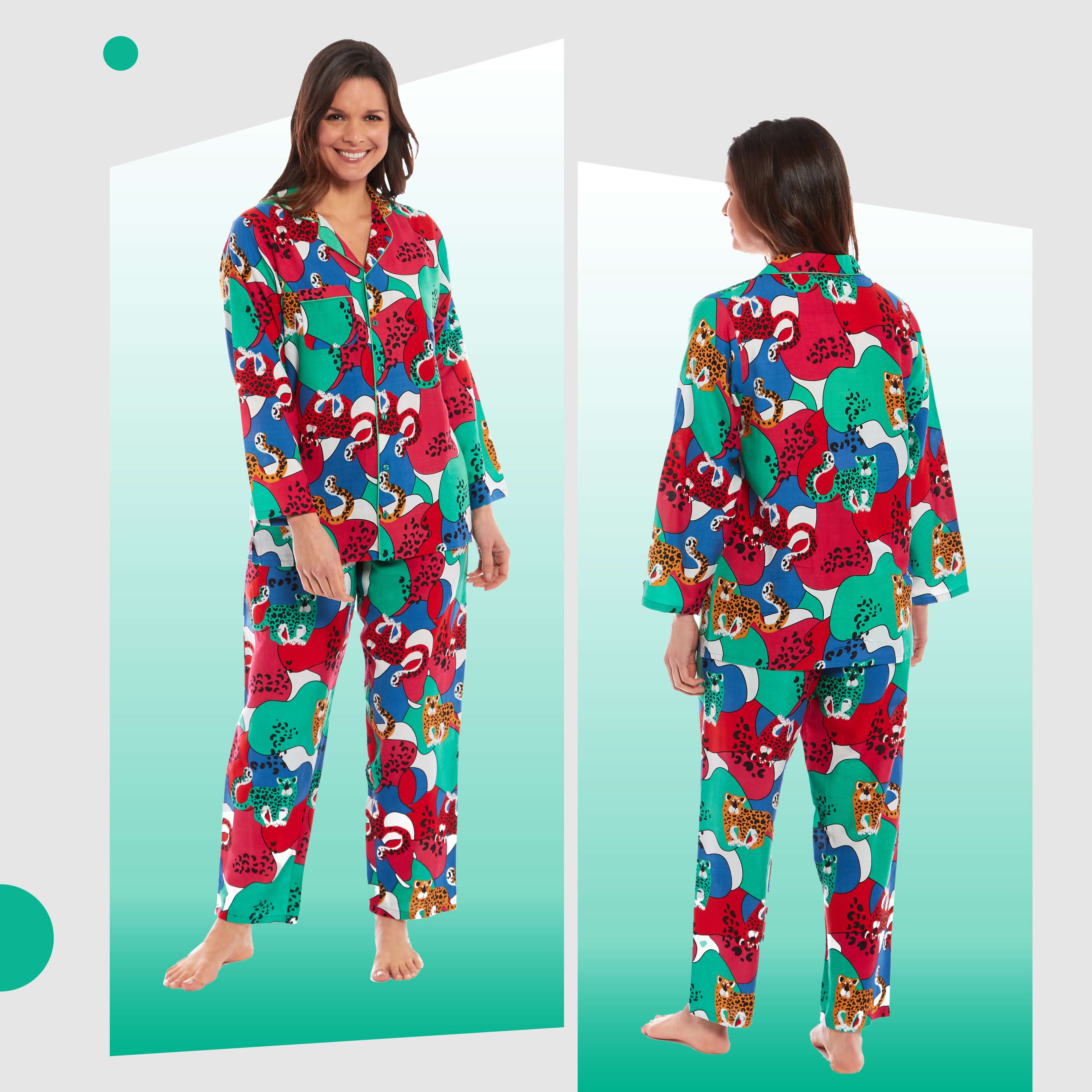 Pyjama Set Women's Leopard Print Long Button Up Soft Breathable Viscose