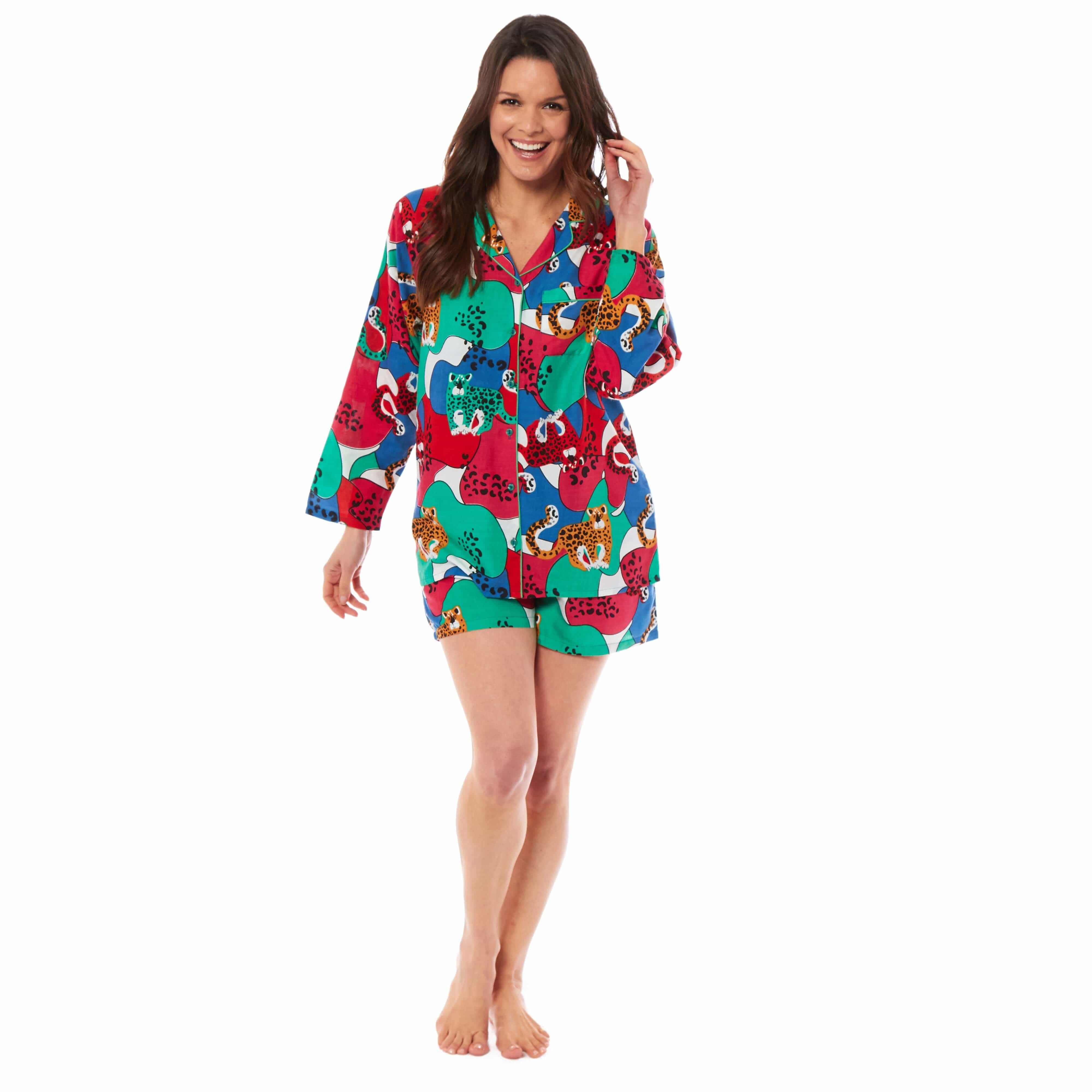 Women's Jaguar Jungle Leopard Short Pyjama Set Button Up Sleepwear