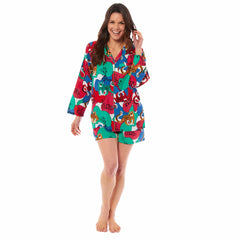 Women's Jaguar Jungle Leopard Short Pyjama Set Button Up Sleepwear